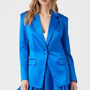 Forever 21 Blue Satin Notched Lapel Blazer, S